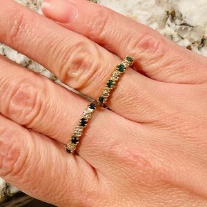 Lovely pair of stackable gemstone rings- emerald and sapphire in 10k gold